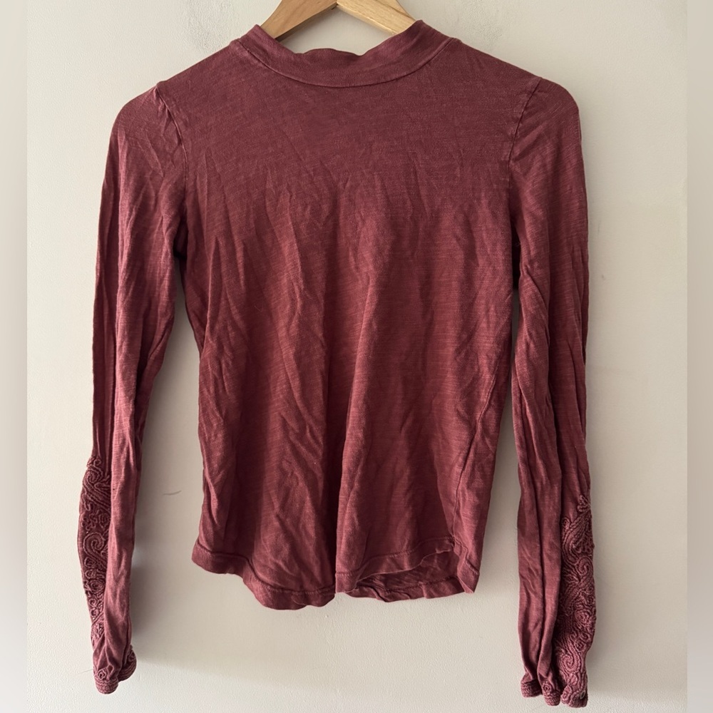 We The Free Burgundy Long Sleeve Lace Sleeve Detail